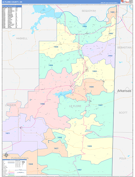 Le Flore County, OK Zip Code Map